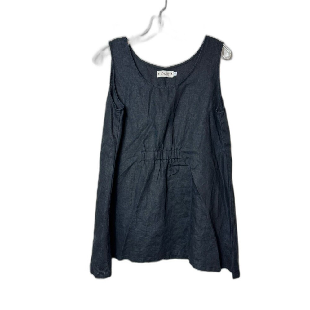 Bodil 100% Linen Sleeveless Black Tunic Top Flowy Summer Classic Beach Coastal S